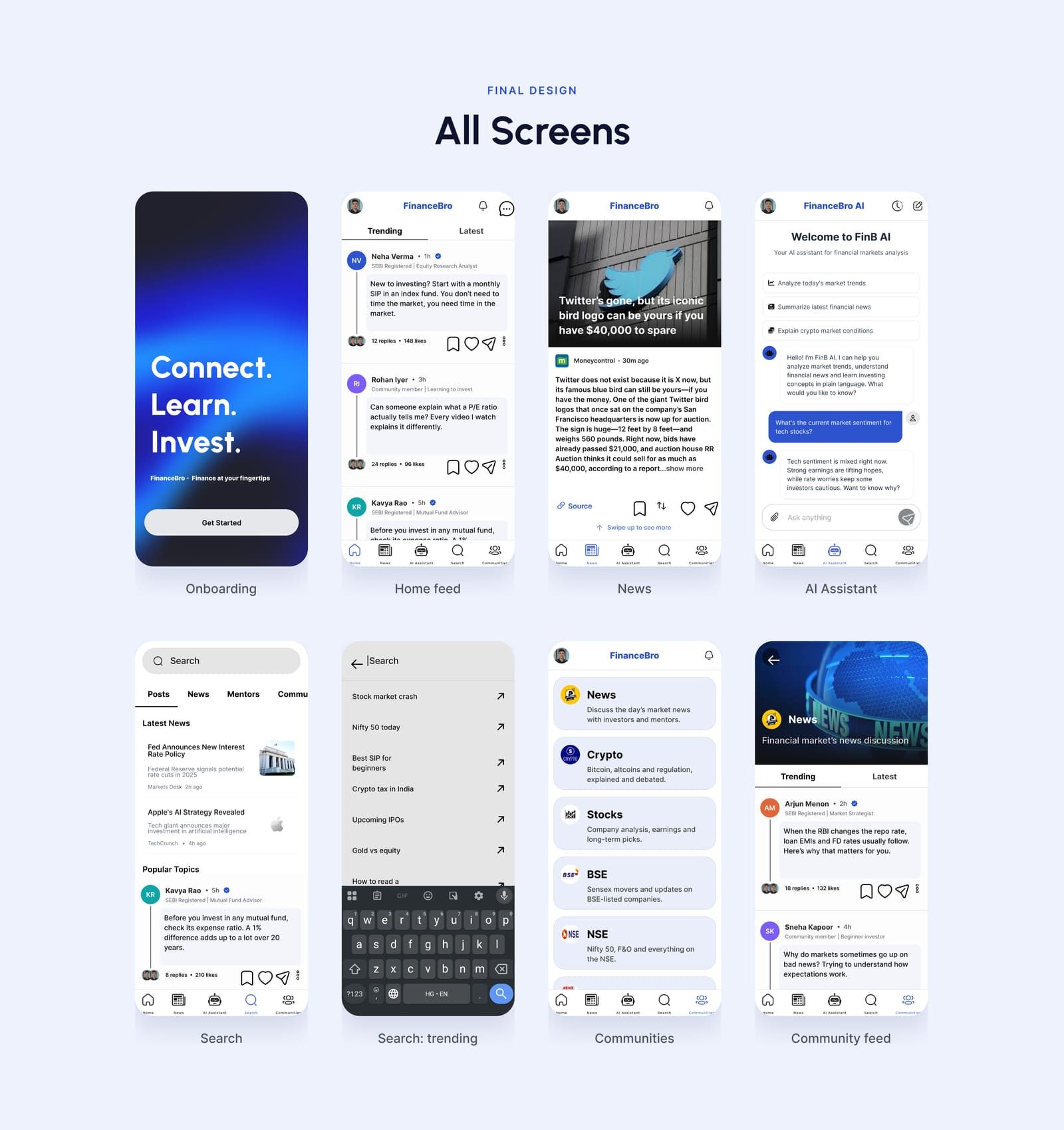 FinanceBro: All screens