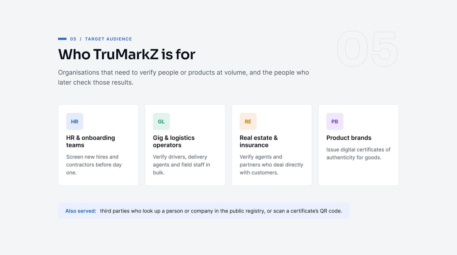 TruMarkZ: Target users